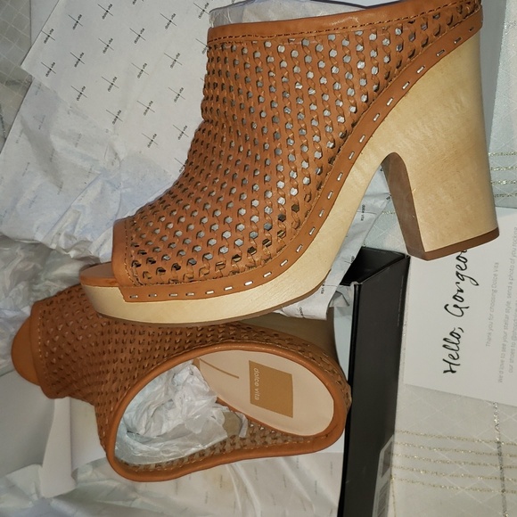 Dolce Vita New BROOKS Clog Woven Leather Platform Mules Shoe NIB Nude Tan Womens - Picture 15 of 16